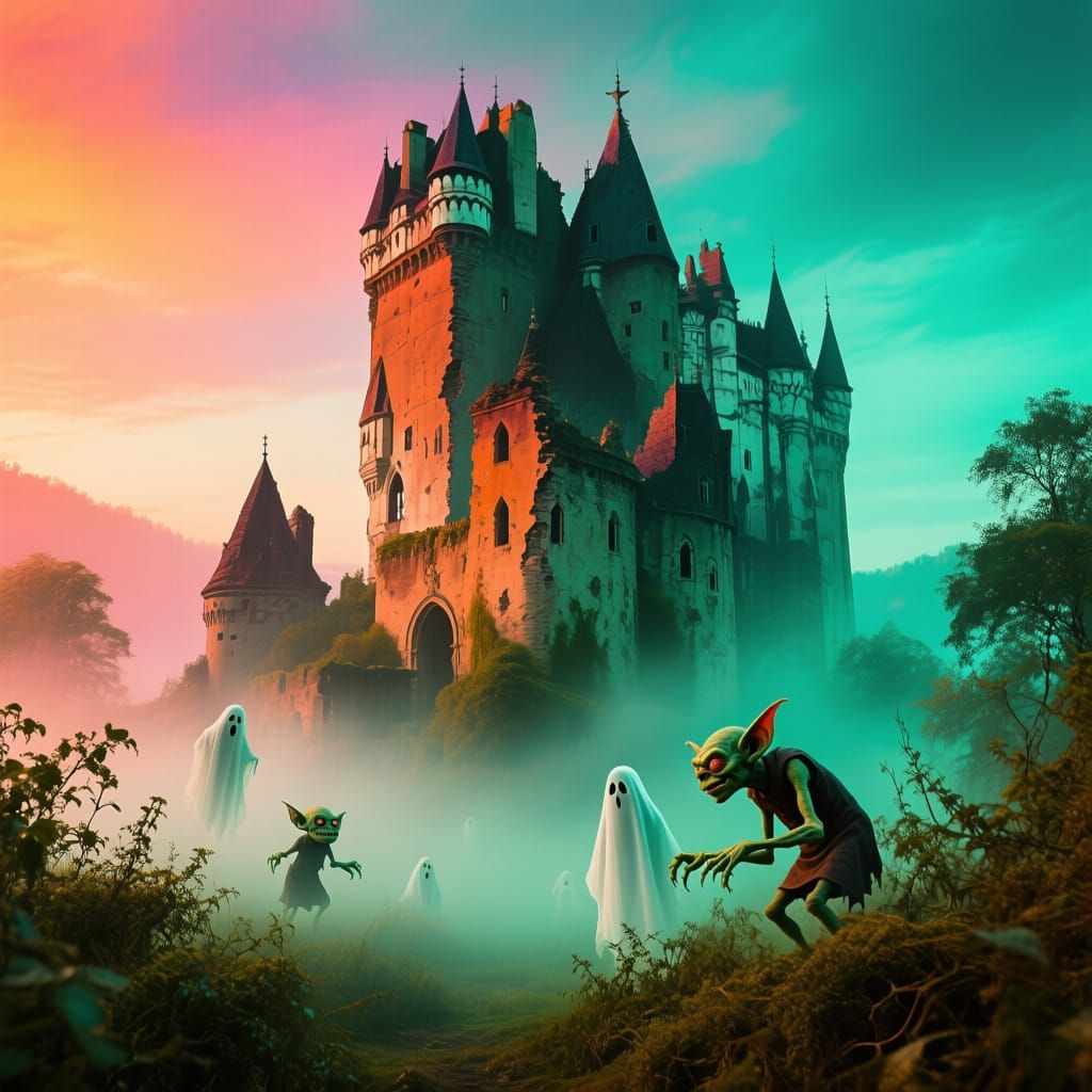 Majestic Ruined Castle in Transylvania with Eerie Ghosts