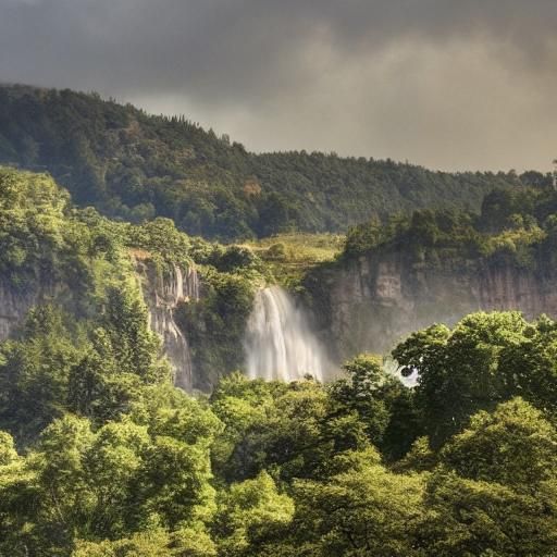 Renaissance Waterfall Landscape in Sfumato Style