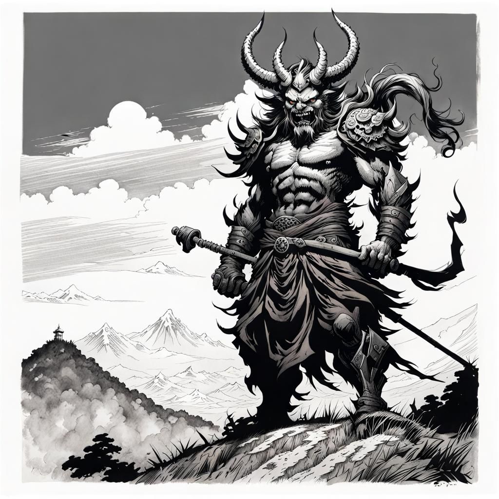 Ominous Oni Demon Ink Illustration