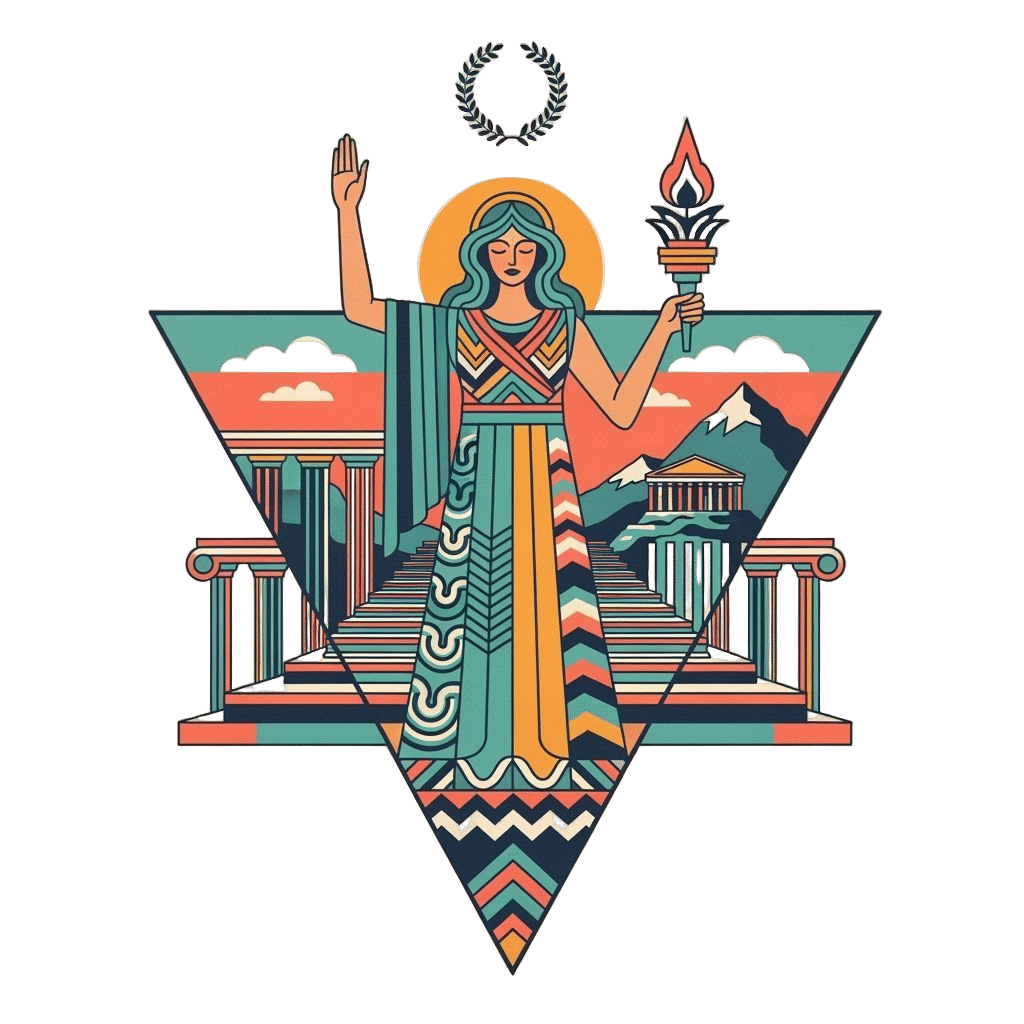 Geometric Goddess in Triangular Composition with Laurel Flam...