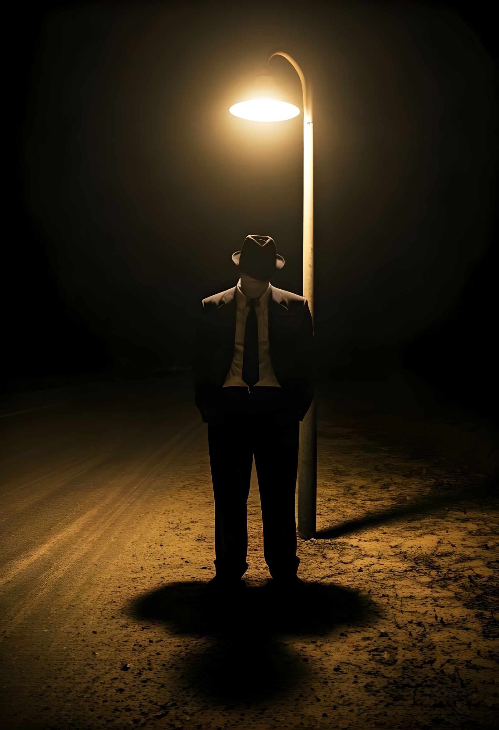 Gritty Polaroid of Figure in Fedora Under Streetlight