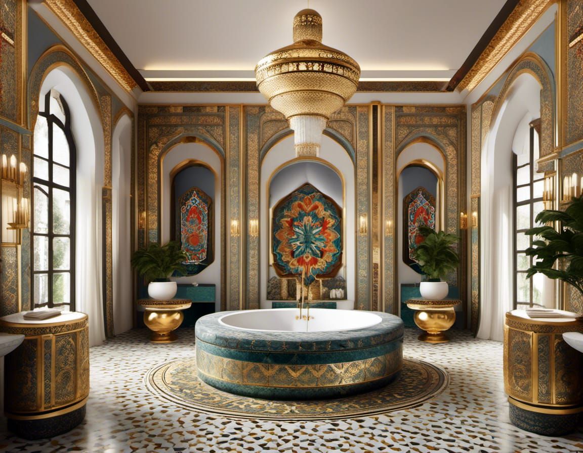 Opulent Ottoman Bathroom with Marble and Mosaic Tiles