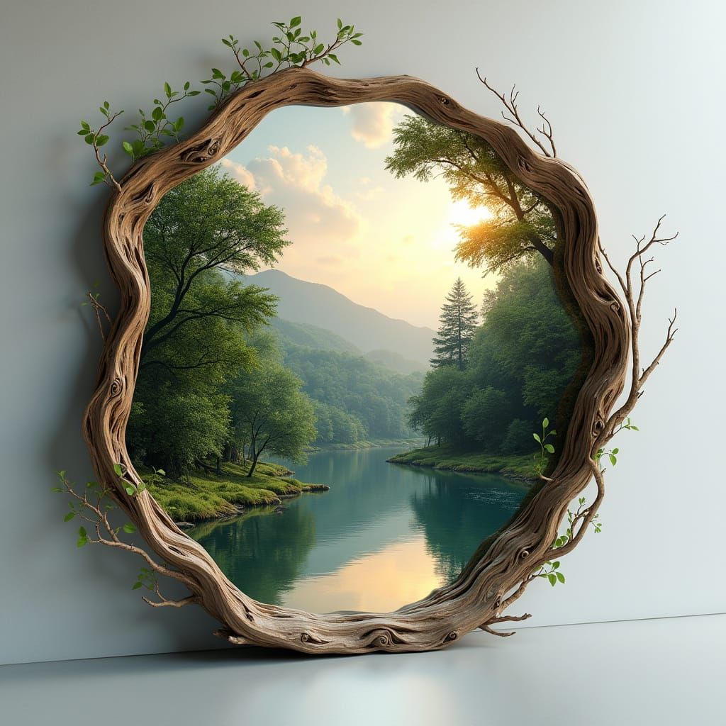 Surreal Nature Mirror in Futuristic Organic Frame