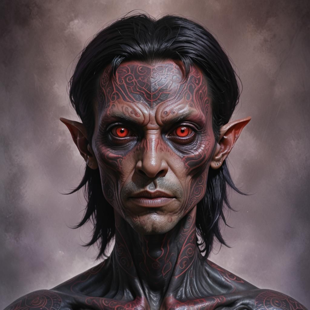 Red-Skinned Alien Female Portrait in Hyperrealism