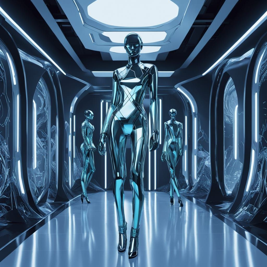 Futuristic AI Fashion Show in Neon Studio