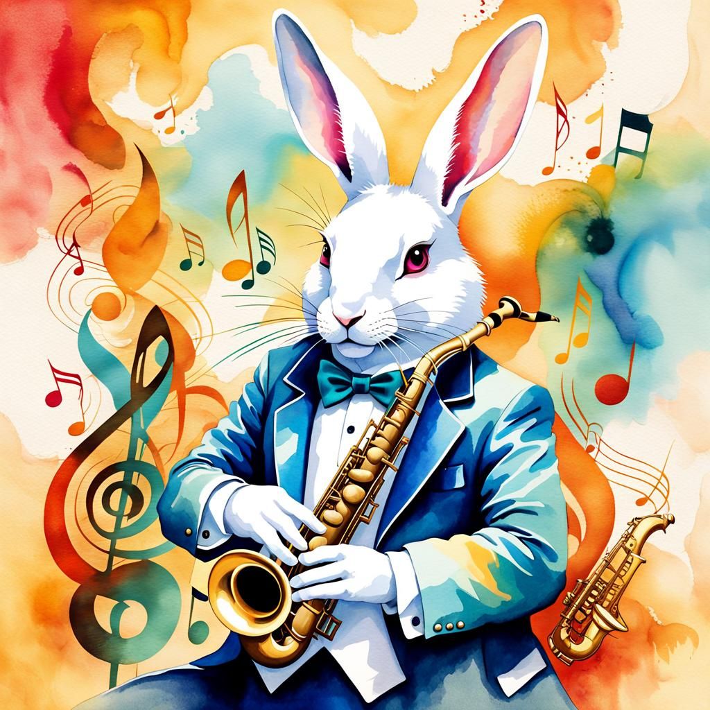 Surreal Jazz Scene with Rabbit in Zoot Suit