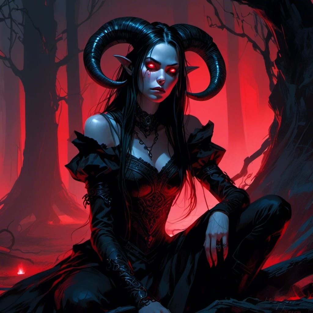 Demonic Female Figure in Dark Fantasy Digital Art