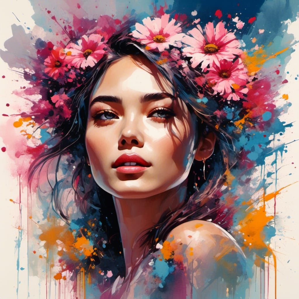 Gal Gadot in a Daisy Meadow, Watercolor Illustration