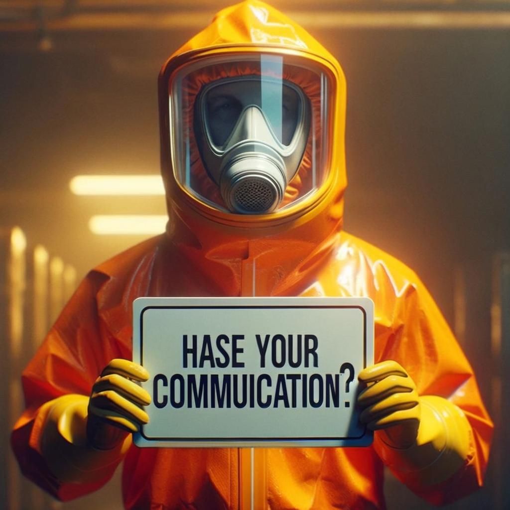 Hazmat Suited Figure Holds Sign