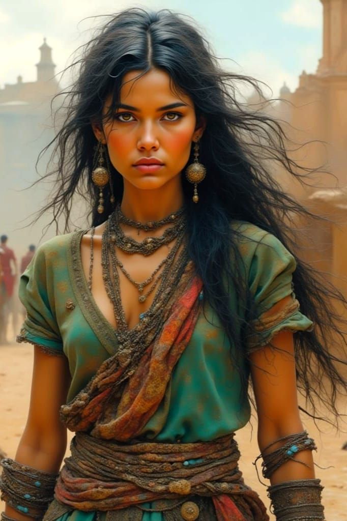 Ethereal Woman in Tribal Attire, Arabian Nights Style