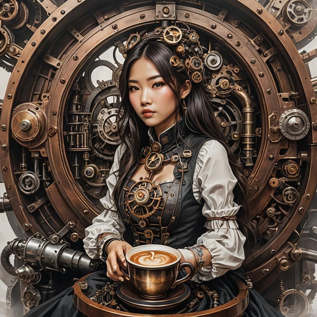 Steampunk Girl in Coffee Cup