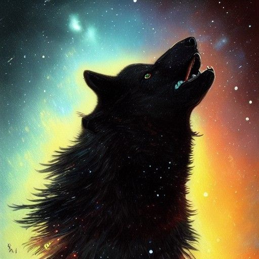 Galactic Black Wolf Portrait in Hyperdetailed Style