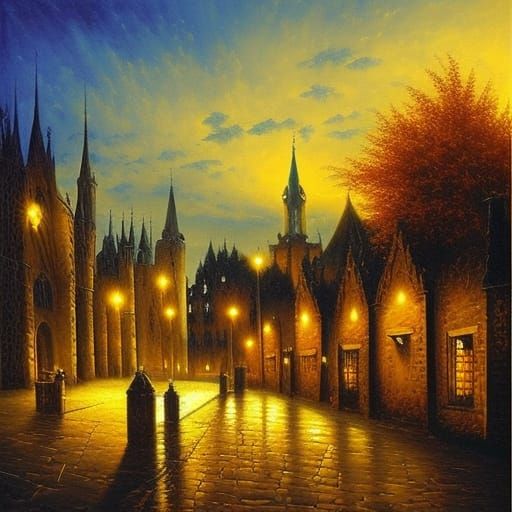 Ethereal Gothic City at Twilight: Colorful Landscape