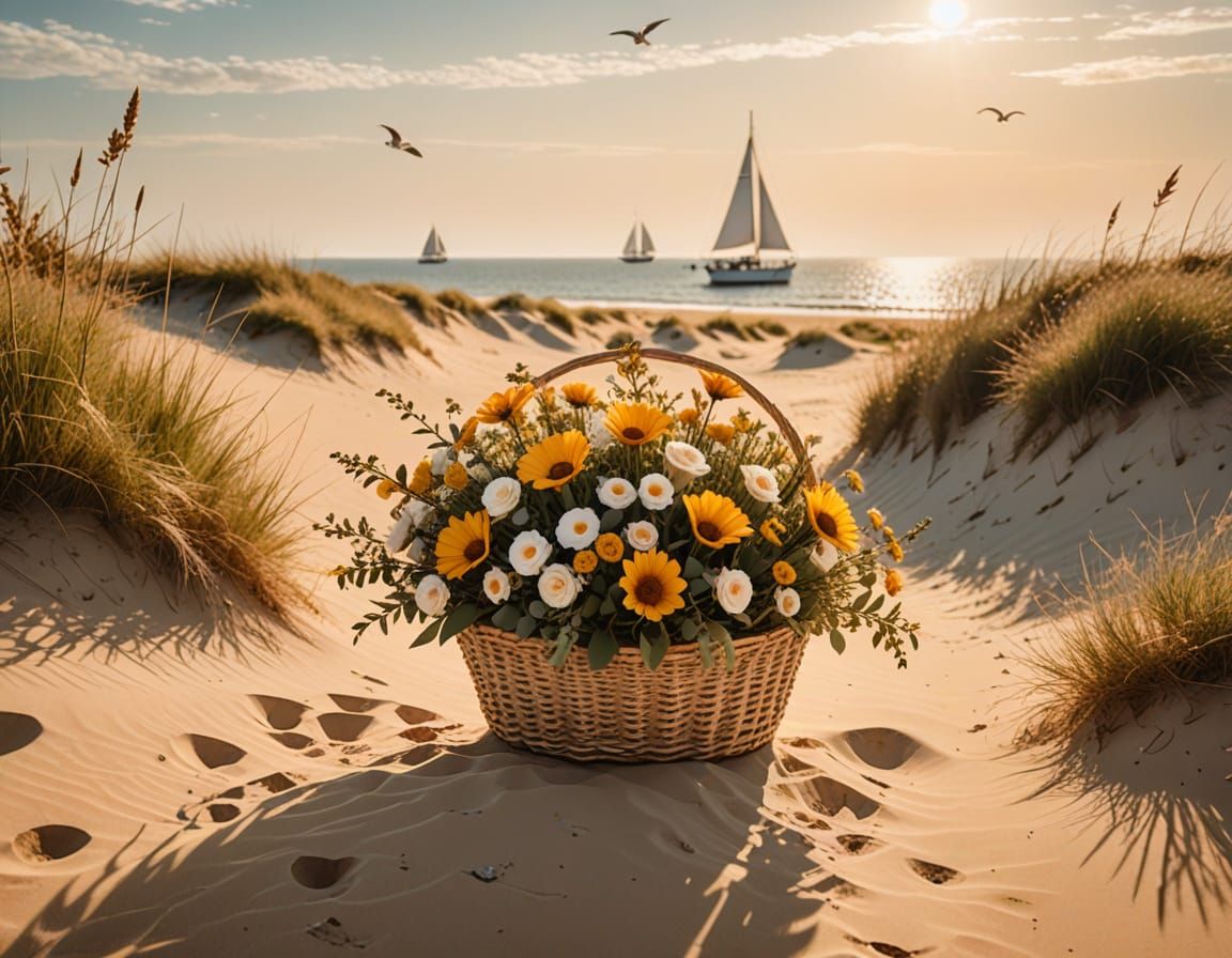 Flowers in Dunes: Golden Hour Beach Photography