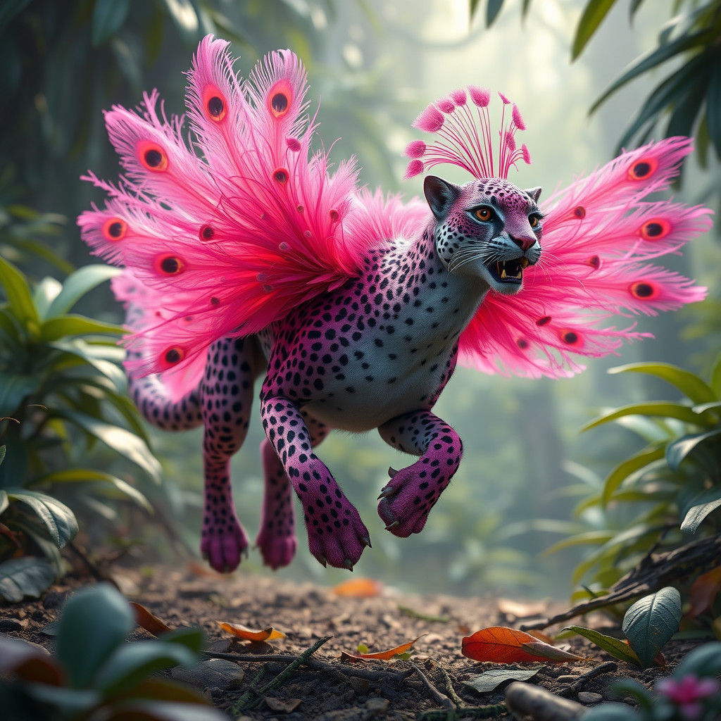 Pink Cheetah Peacock Running in Jungle