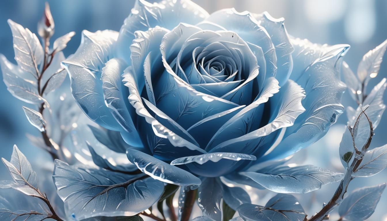 Surreal Ice Rose in Hyper-Realistic 3D Anime Art