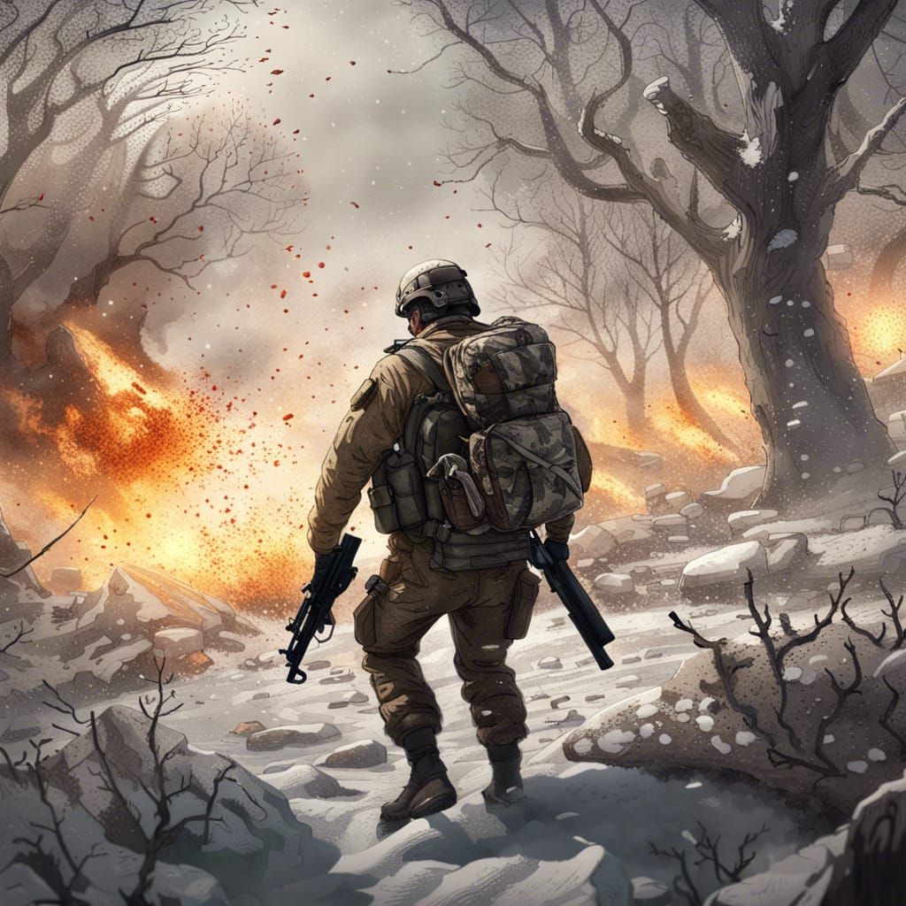 Soldier's Battlefield Rescue: Detailed Matte Painting