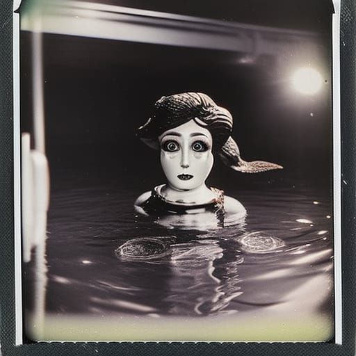 Creepy Decaying Mermaid Animatronic in Polluted Pond