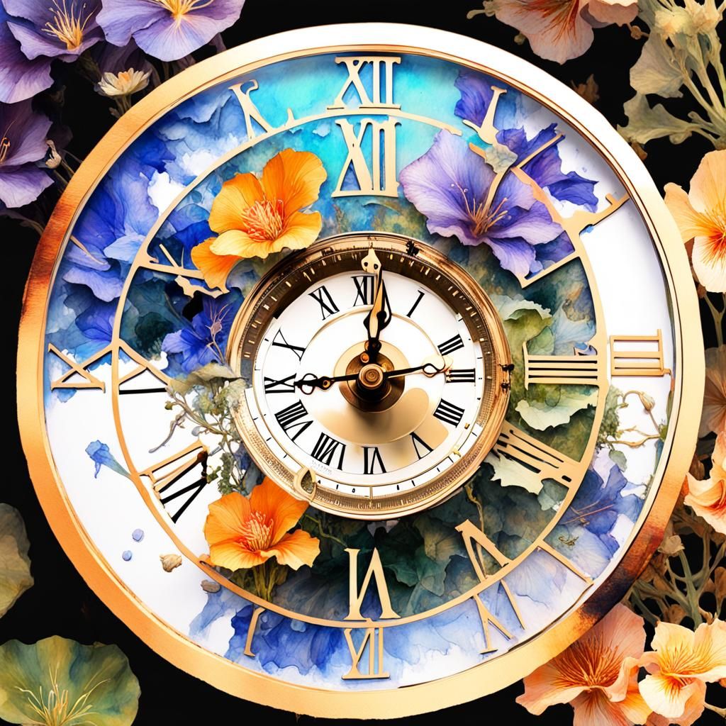 Watercolor Watch with Flowers and Roman Numerals