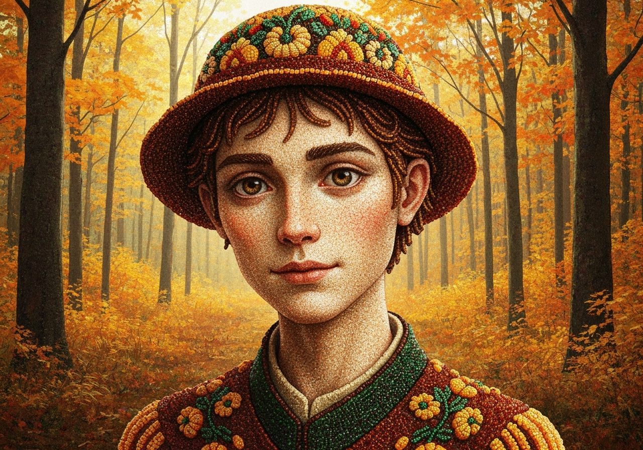 Beaded Autumn Portrait in Surreal Style