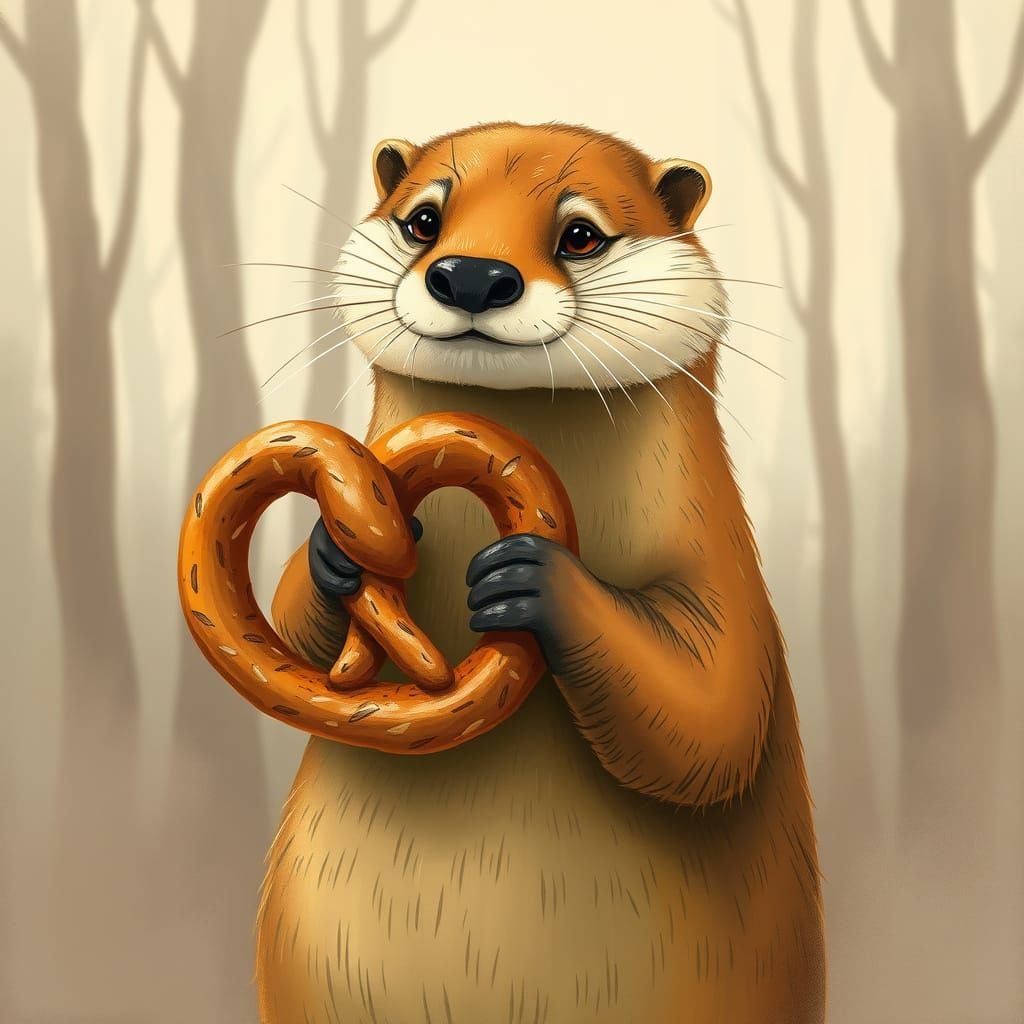 Pretzel Otter in Whimsical Illustrative Style