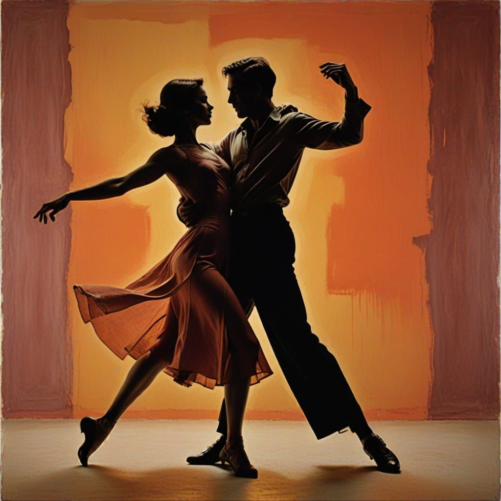 Two dancers in silhouette dancing the Flumango