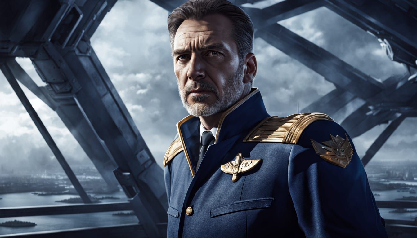 Brave Starship Captain on Bridge, Sci-Fi Concept Art