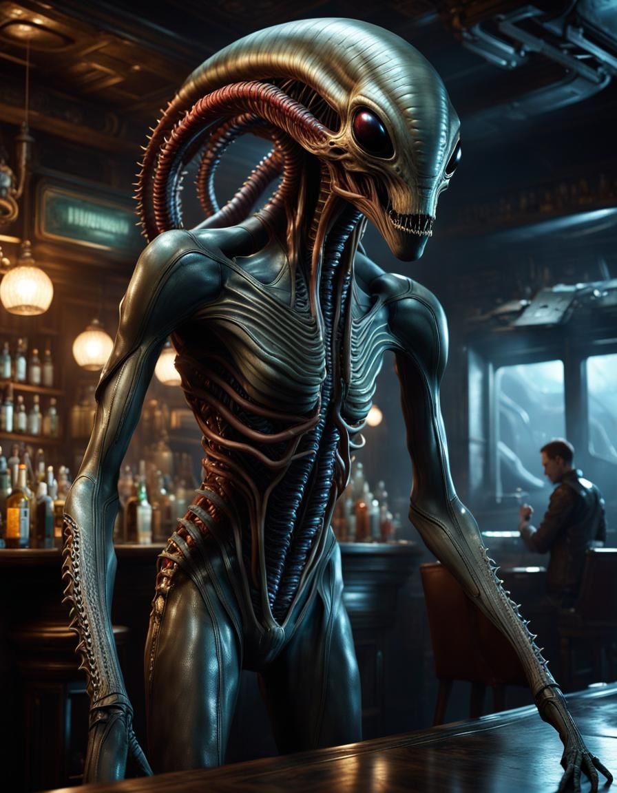 Alien in Sci-Fi Bar with Tentacle Hair