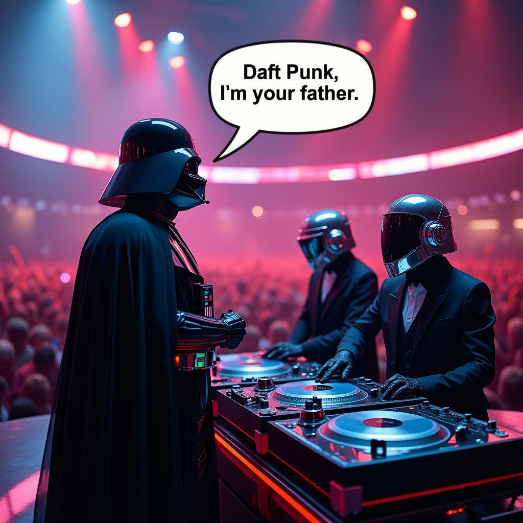 Darth Vader Meets Daft Punk on Neon Stage