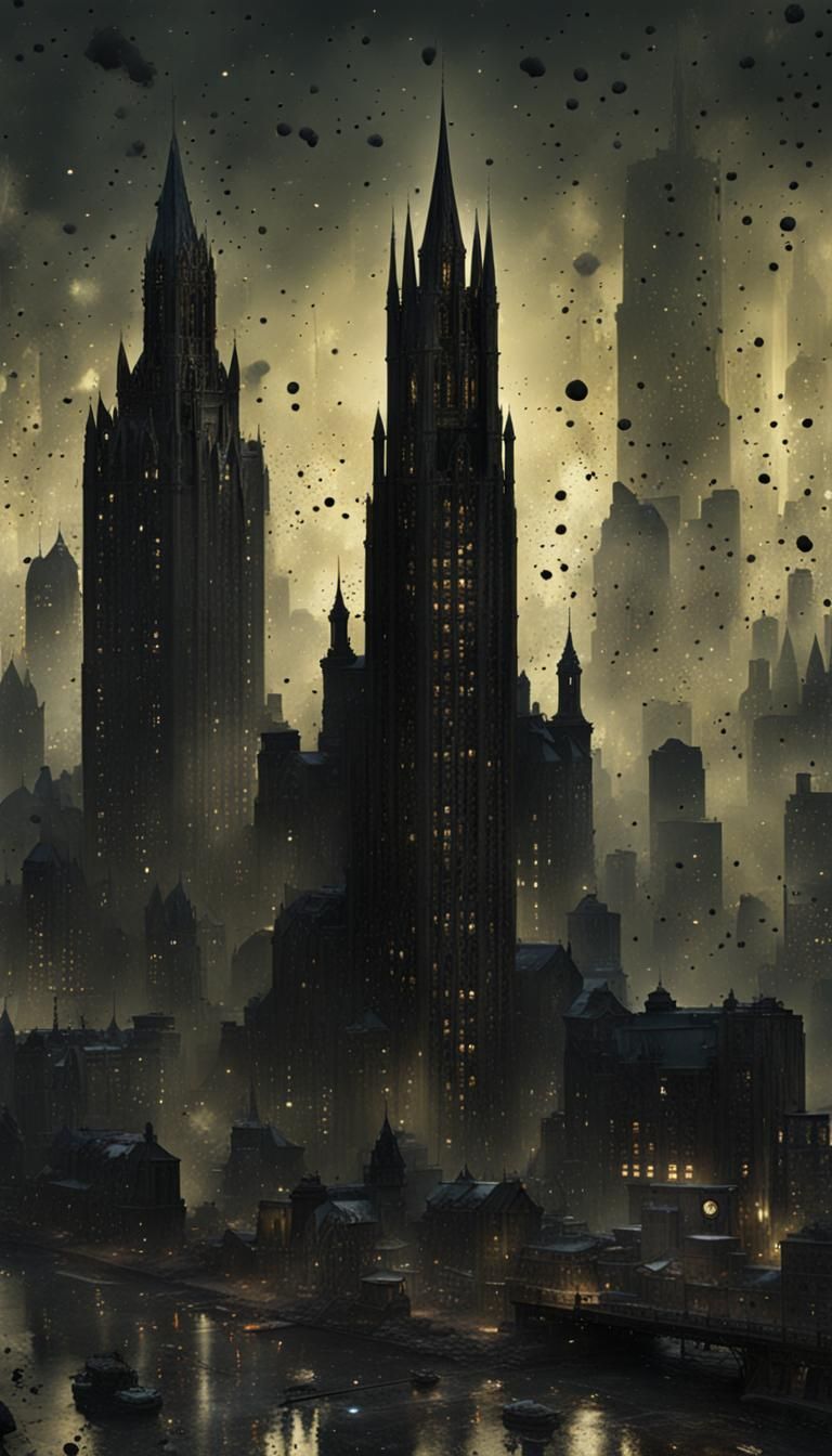 Gotham City Skyscrapers in Gothic Noir Style