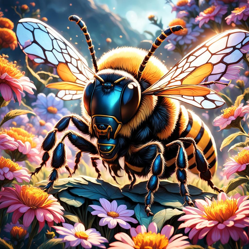 Giant Bee with Flowers: Fantasy Concept Art
