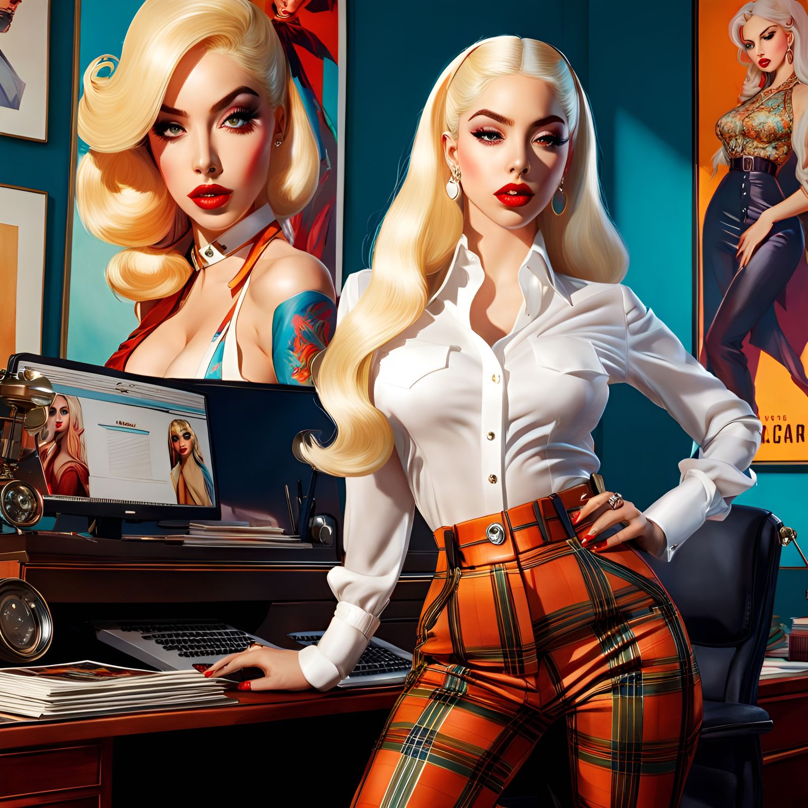 Glamorous Portrait in Office, Pin-Up Digital Art