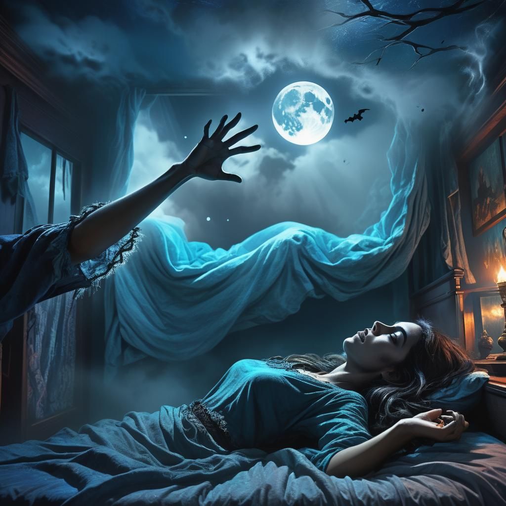 Eerie Arm Reaching Out from Under Bed, Glitch Art