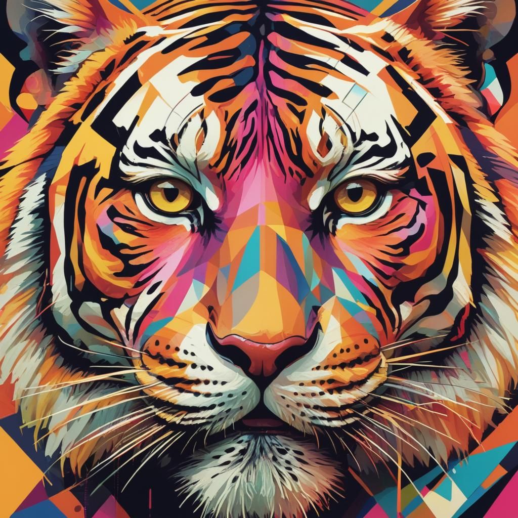 Geometric Tiger in Pop Art Style