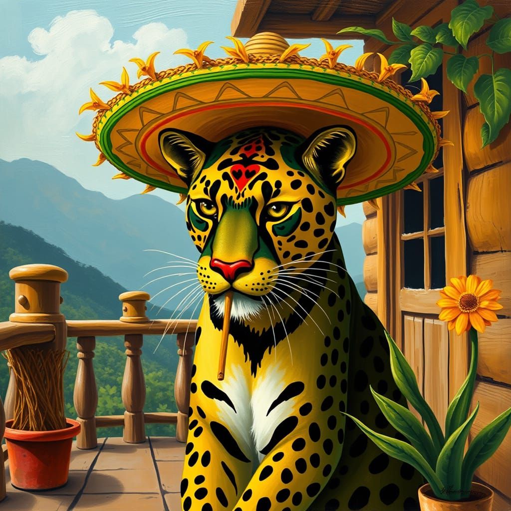 Panther with Sombrero in Mexican Folkloric Style