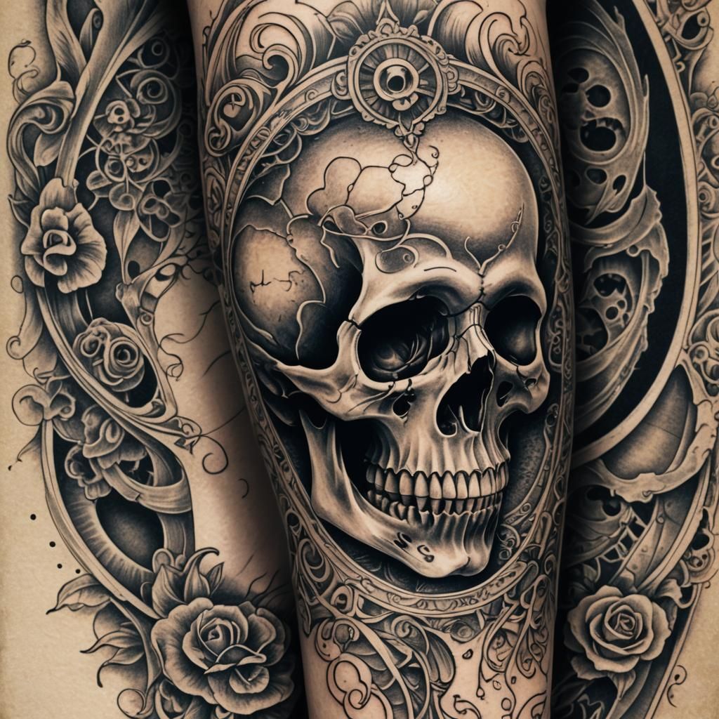 Memento Mori Tattoo Art in Dark Academia Style