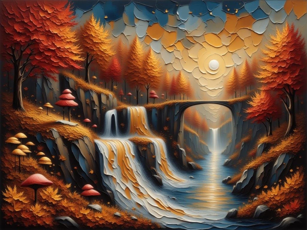 Magical Waterfall of Gold and Starlight in Autumn