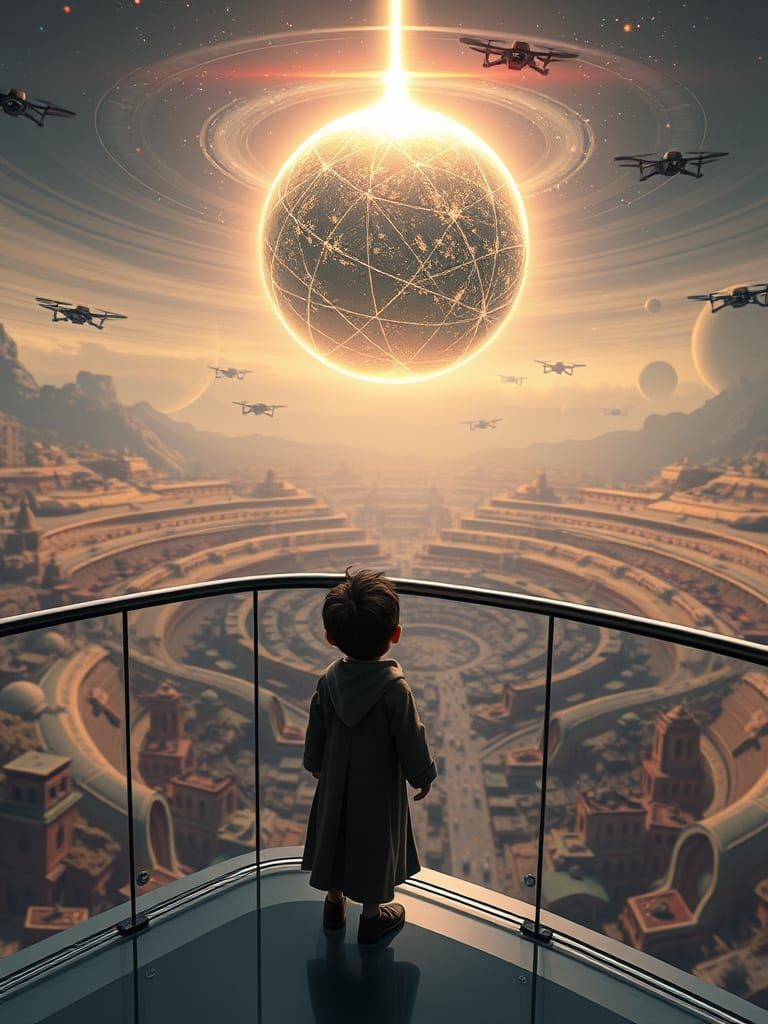 Child Gazes at Ethical Orb in Futuristic Pixar-Style Landsca...