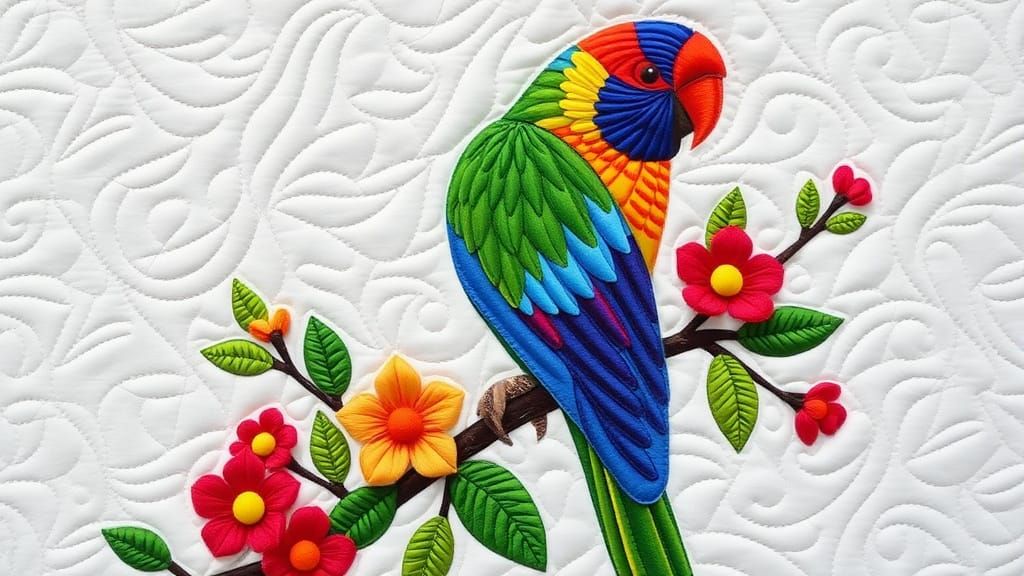 Rainbow Lorikeet Quilted Fabric Art: Colorful Bird