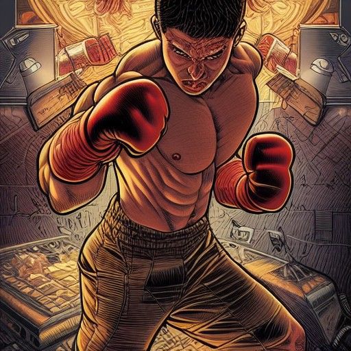 Dynamic Boxer in Comic Book Art Style
