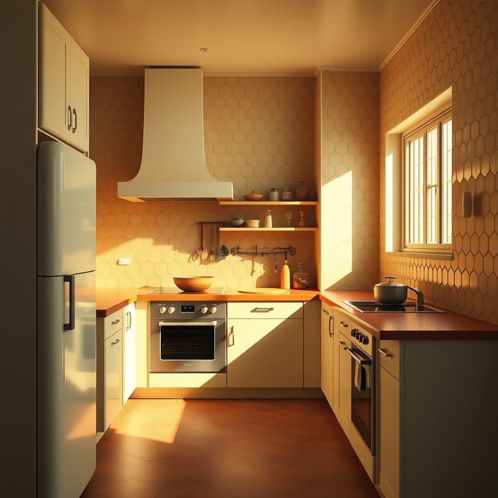 Surreal Italian Kitchen of the Sixties in Concept Art Style