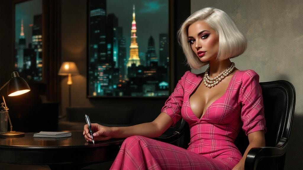 Glamorous Woman Writing in Art Nouveau Style Apartment