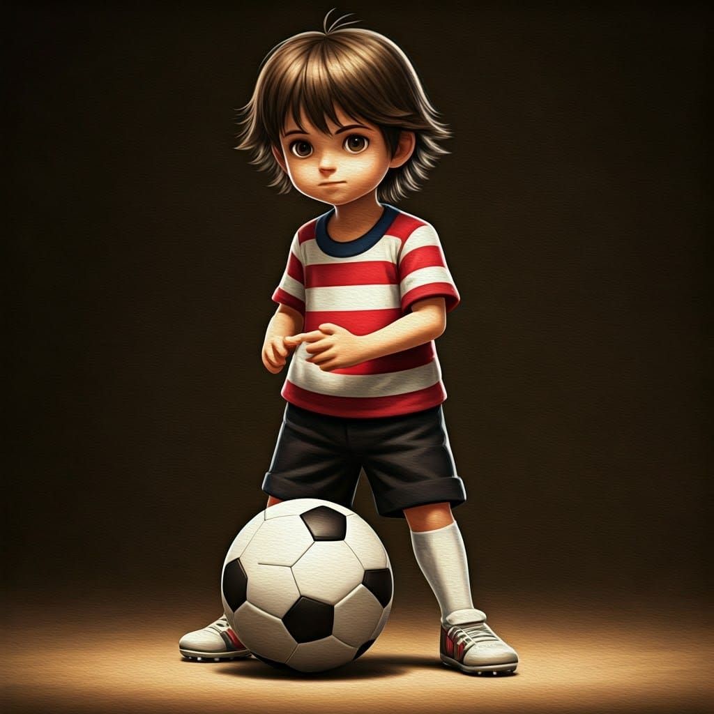 Boy with Soccer Ball in Anime Style
