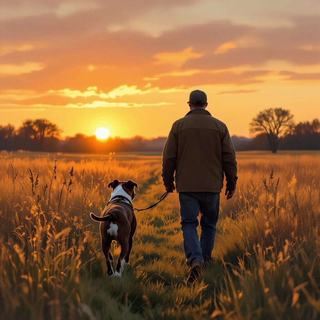 Man and Dog in Meadow, Wyeth Landscape Style