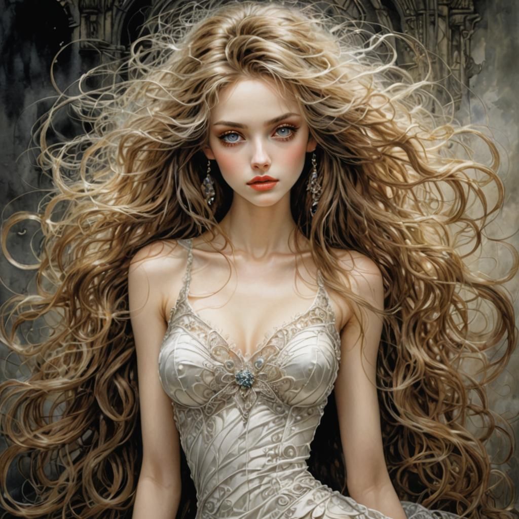 Beautiful Woman with Long Hair in Hyperrealistic Style