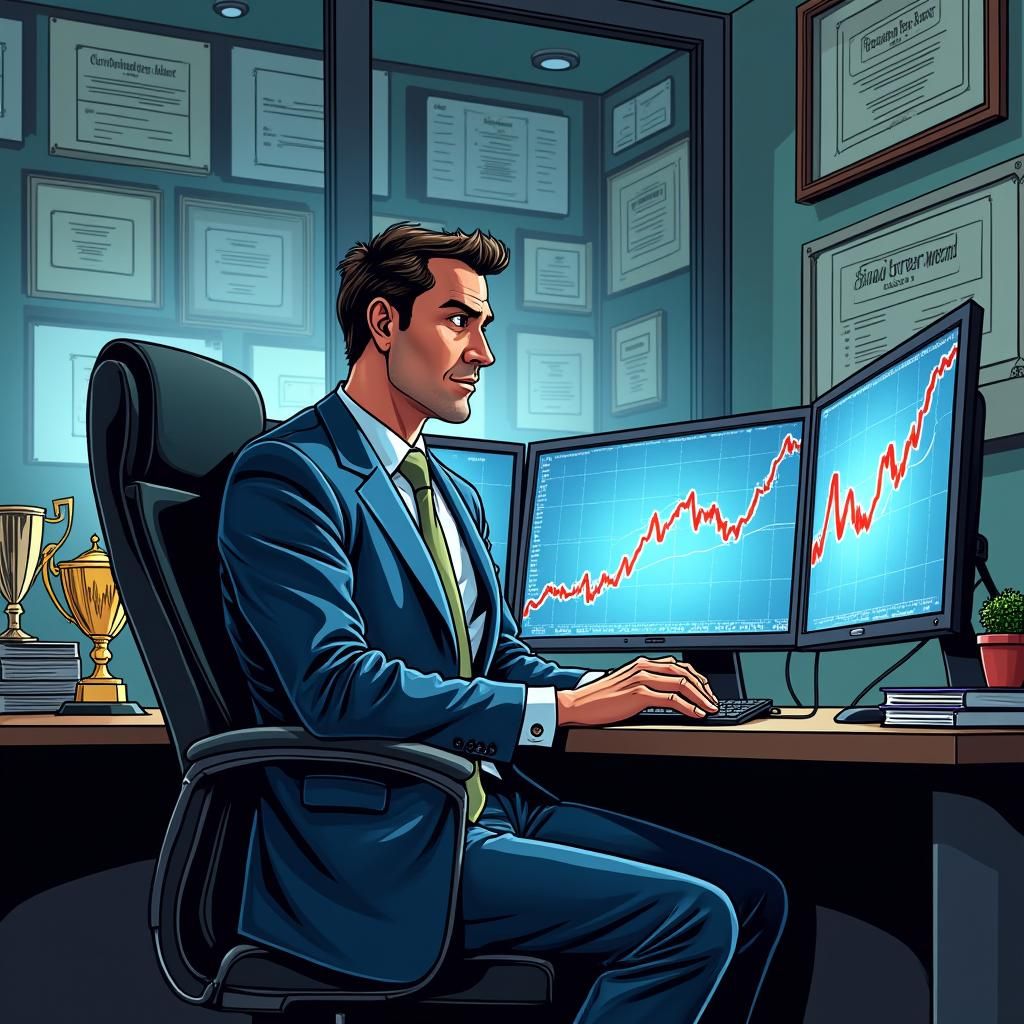 Successful Day Trader in Comic Book Style