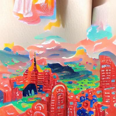 Detailed Gouache Painting of a Gods City