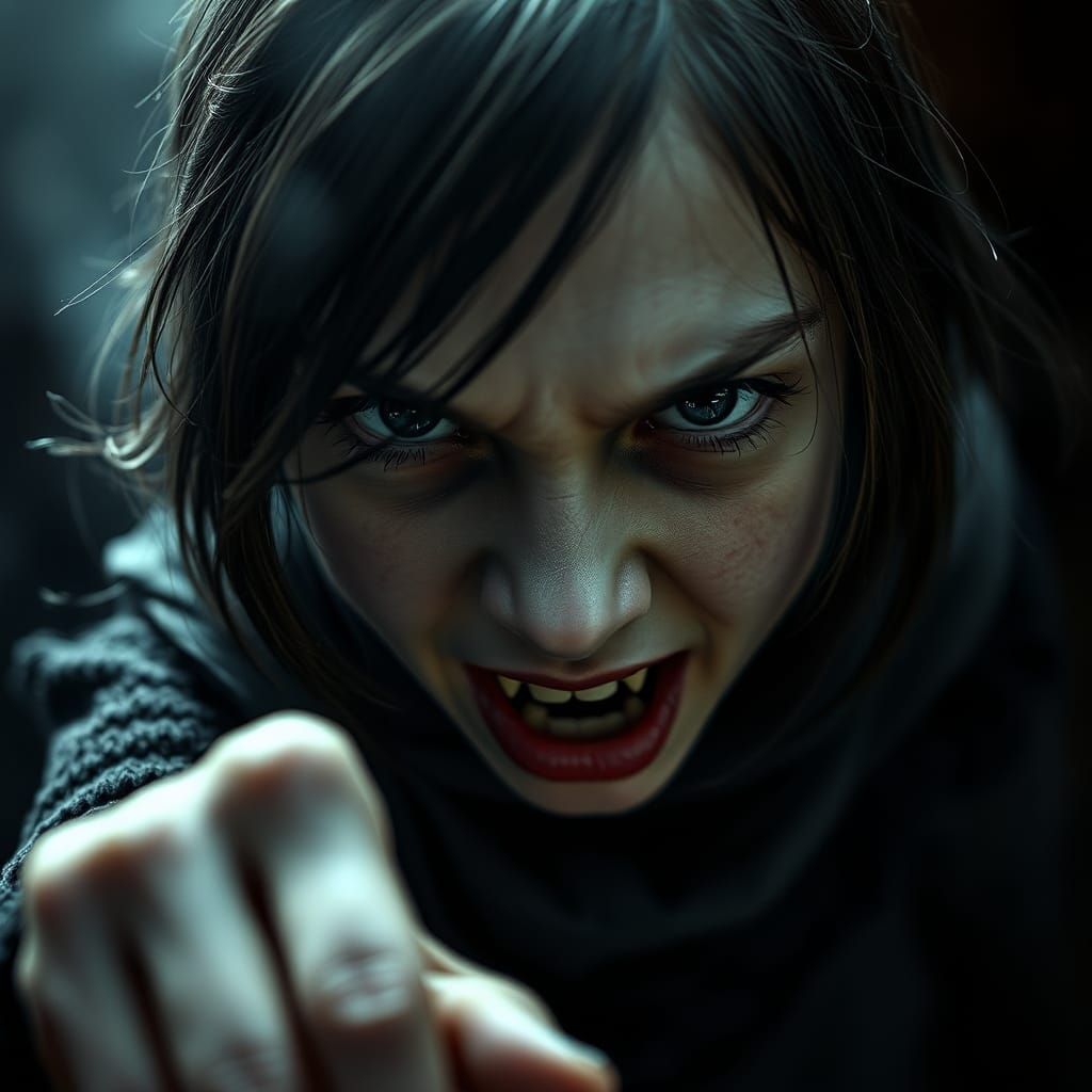 Menacing Girl Portrait with Glowing Eyes