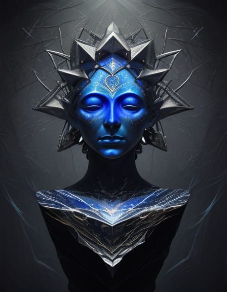 Surreal Lapis Lazuli Heart Statue with Shifting Faces