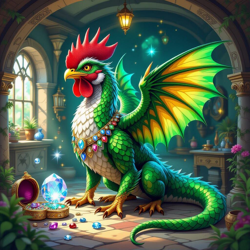 Majestic Basilisk Creature in Decorated Basement, Astral Cos...